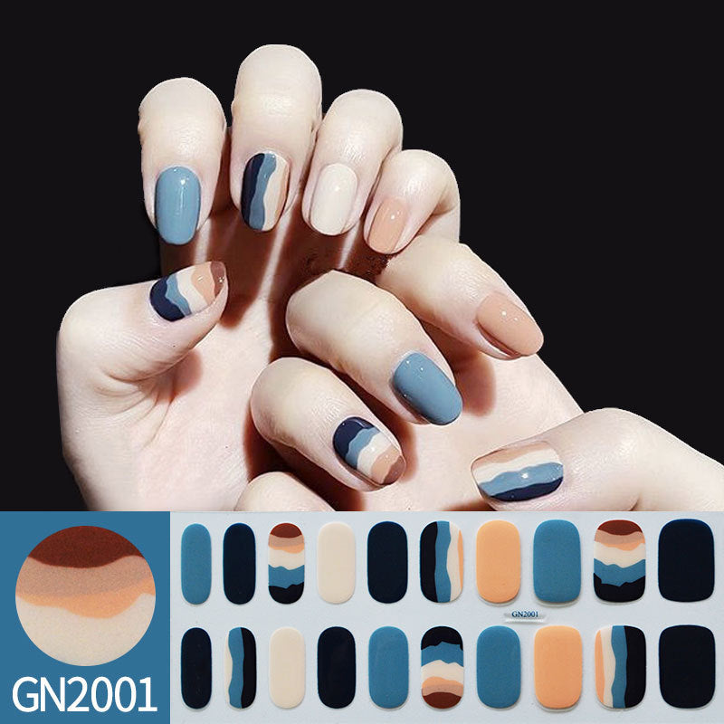 Finger Baking-free Gel Nail Stickers Simple Grid Line Nail Sticker One Piece